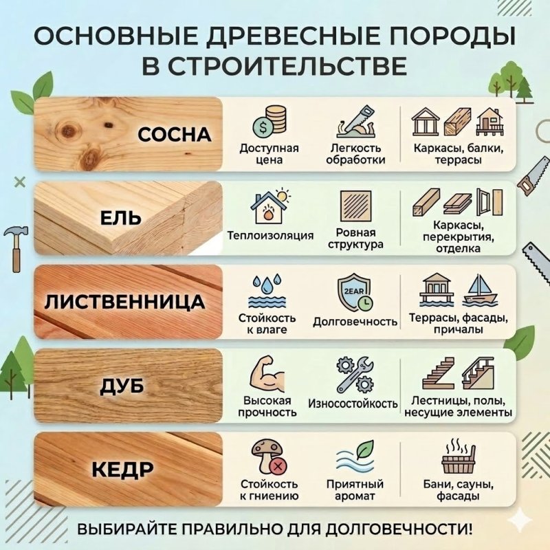 Основные древесные породы в строительстве