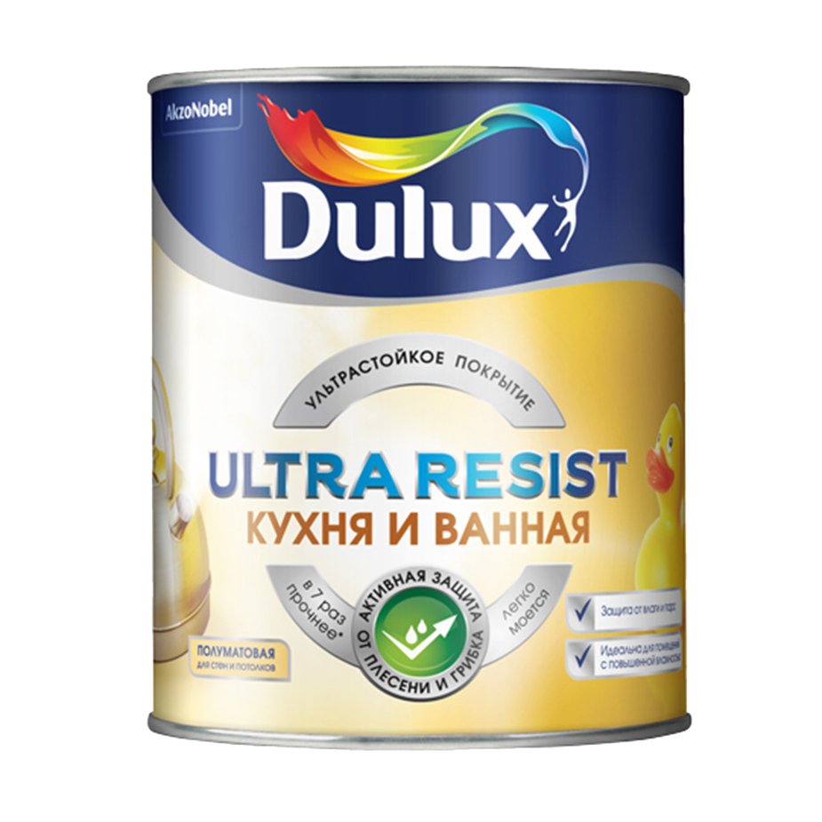 Краска для кухни и ванной латексная Dulux Ultra Resist BW матовый 1л.