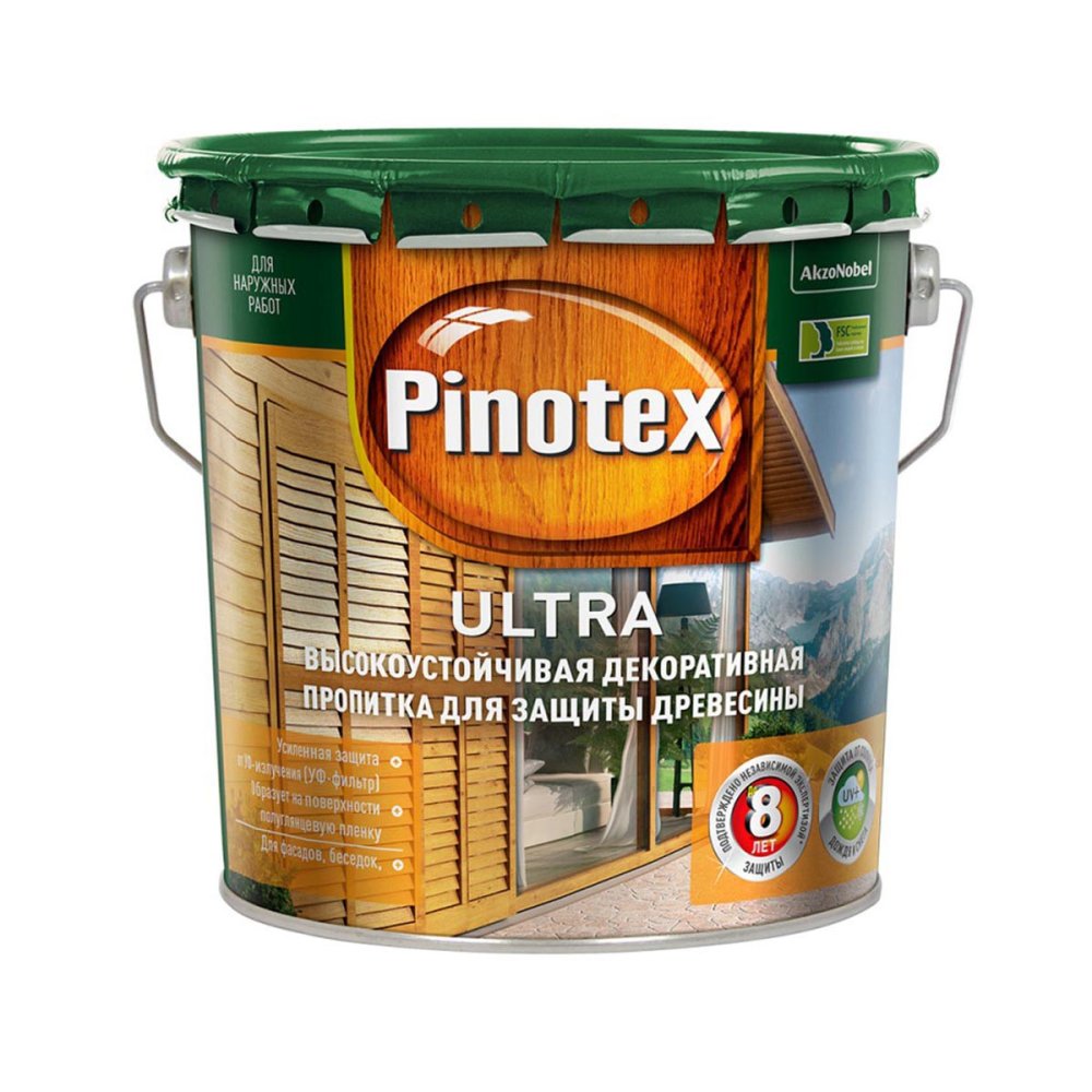 Пропитка Pinotex Ultra бесцветная,полуглянцевая 2,5л.